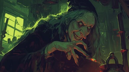 Wall Mural - old scary witch