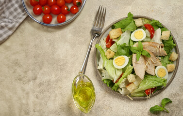 Wall Mural - Caesar salad with chicken and quail eggs