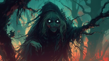 Wall Mural - old scary witch