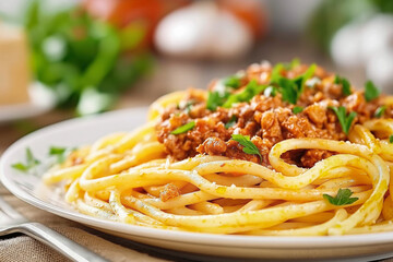 Poster - Macaroni bolognese - popular italian dish