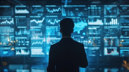 Poster - A Silhouette of a Man Observing Data
