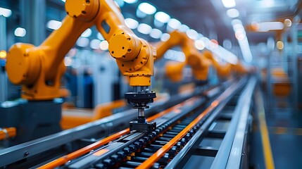 Poster - automated automotive parts assembly line with robotic arms and conveyor belts