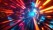 © Worrapol - Hyperspace Tunnel: A mesmerizing abstract tunnel of light streaks and vibrant colors, creating a dynamic and futuristic atmosphere. The tunnel is composed of vivid red, orange, blue and pink light, ad