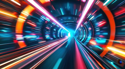 Wall Mural - cyberpunk velocity: a breathtaking journey through a neon-lit digital tunnel, pulsating with energy 