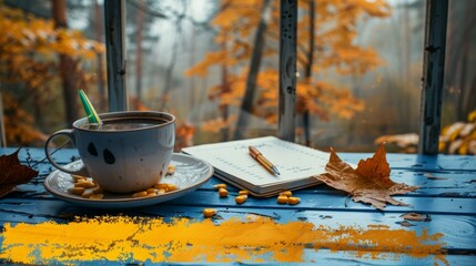 Poster - Cozy Autumn Setting with Cup of Coffee