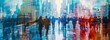 © SKIMP Art - multiple exposure collage of people walking in a shopping mall, cityscape and skyscrapers, in the style of double exposure Generative AI