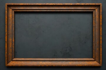 Wall Mural - Old rusty metal frame on a dark grey wall, antique vintage rusted iron backdrop