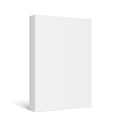 Poster - Vector mockup of standing paperback book with white blank softcover isolated. Vertical book, catalog or magazine mock up on white background. 3d illustration. Diminishing perspective.