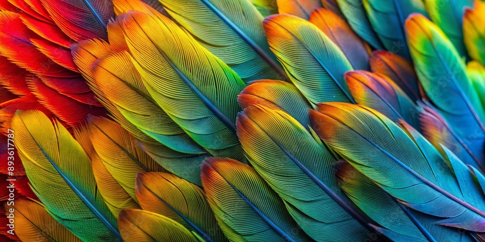 Vibrant colorful bird feathers showcase intricate textures and patterns ...