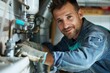 © Milos - A smiling plumber in a blue uniform is depicted working on a pipe system in a modern setting, symbolizing the positivity and professionalism inherent in skilled plumbing work.
