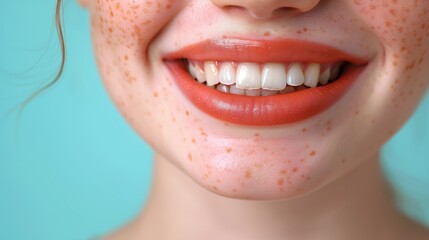 Closeup women smile showing white tooth with empty background. Dentist care concept.