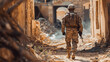 © Matthias - Soldier in desert camouflage patrolling urban ruins in Middle East conflict