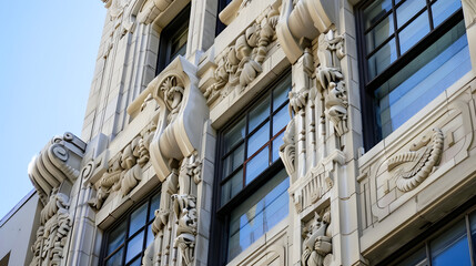 Wall Mural - bold, geometric shapes in an art deco style building with intricate details and sleek design.