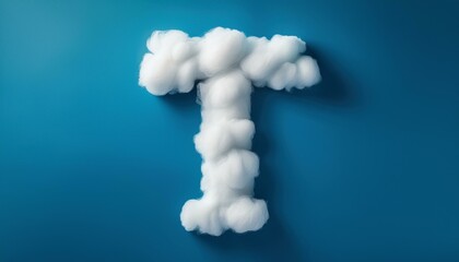 Capital letter T made of clouds or soft cotton. Fluffy airy style. Scrapbook activity. Generative AI