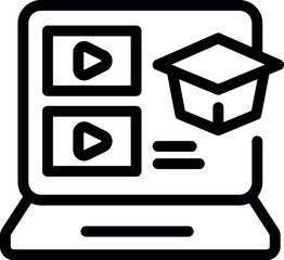 Poster - Simple icon depicting online education with a graduation hat and video players