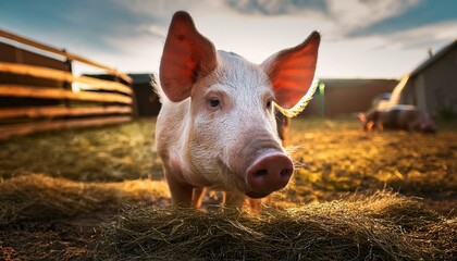 Close-up of a pig on a farm. AI generated