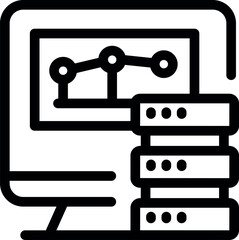 Poster - Line art icon of a computer displaying a growing chart with a server database