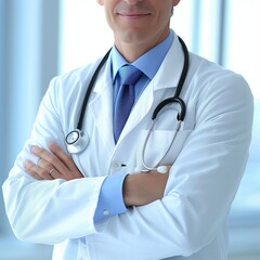 Close up doctor at hospital background for professional healthcare concept. Human medical health concept.