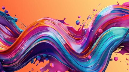 Poster - Fluid wave design with colorful brush paint ribbons and abstract splash effects.