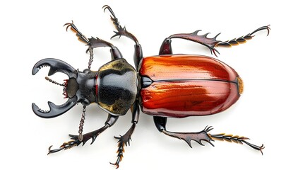 Regal Stag Beetle with Impressive Mandibles Isolated on White Background