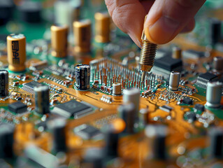 Poster - Close-Up of a Hand Using a Screwdriver to Secure a Component on a Circuit Board