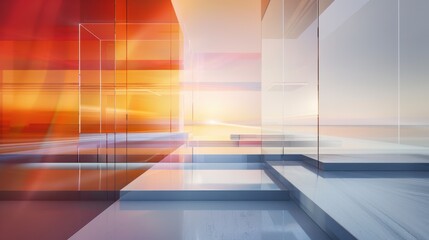 Wall Mural - Modern Office Interior at Sunset with Vibrant Color Filters