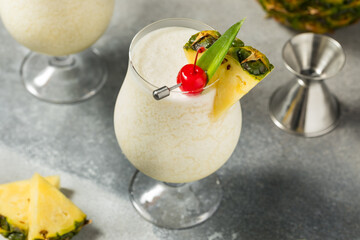 Canvas Print - Refreshing Blended PIna Colada Cocktail with Rum