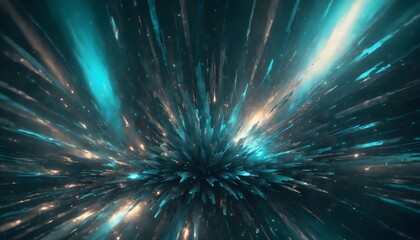 Wall Mural - Colorful abstract explosion of light and energy, with a central burst of bright turquoise, orange, and white rays radiating outwards against a dark background