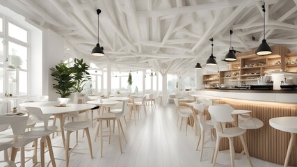 Wall Mural - cafe with white wooden style