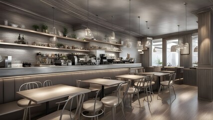 Wall Mural - cafe with silver wooden style