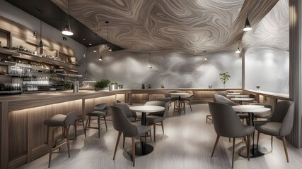 Wall Mural - cafe with silver wooden style