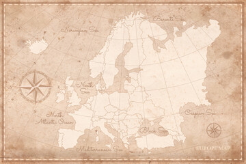  Old Vintage Europe map on a parchment textured paper background