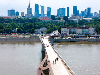 Poster - Warszawa, panorama miasta. Kładka pieszo - rowerowa.