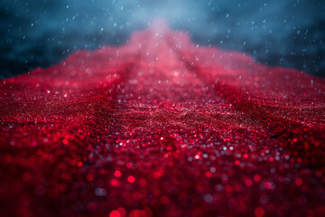 Poster - Intricate surreal portrayal of a red carpet turning into a path of stars, set against a plain white background,