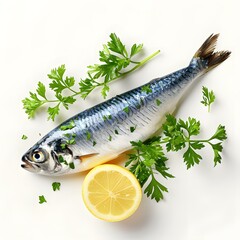 Wall Mural - Fresh mackerel fish with lemon and parsley