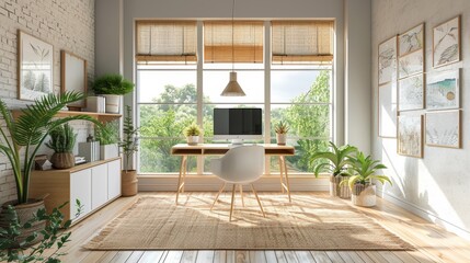 Wall Mural - Scandinavian Minimalist Workspace with Light Wood and Clean Lines