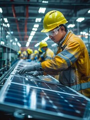 Poster - Workers Assembling Solar Panels in a Clean Energy Manufacturing Plant