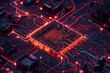 © diyana - a microchip with detailed pins and circuits. Highlight the central processing unit (CPU) in the middle with a glow effect to emphasize its importance.