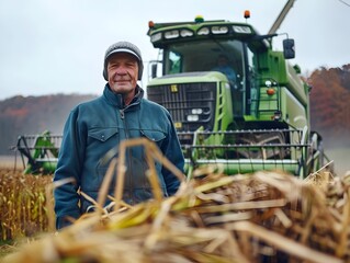 Poster - Farmer operating advanced agricultural machinery in a field showcasing the modern agribusiness industry