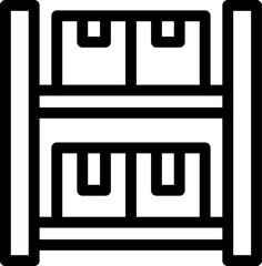 Poster - Simple black and white icon of warehouse storage racks holding cardboard boxes