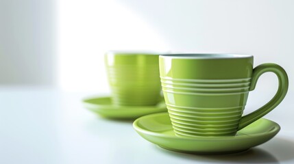 Canvas Print - Green coffee cups on a white backdrop