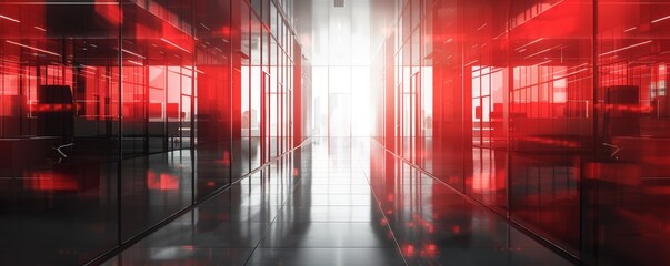 Poster - Blurred conference room interior with glass walls and red accents