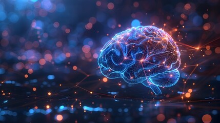 Poster - Digital Brain with Illuminated Neural Network Connections   Intelligence Cyber Concept