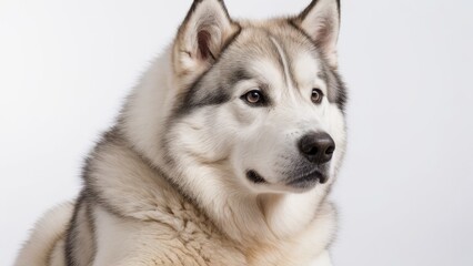 Wall Mural - White alaskan malamute dog on grey background