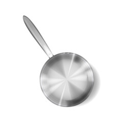 High-quality Stainless Steel Frying Pan Viewed From Above, Isolated On A White Background. Realistic 3d Vector Cookware