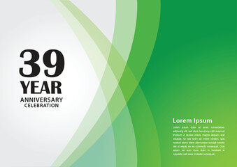 Wall Mural - 39 year anniversary celebration logotype on green background for poster, banner, leaflet, flyer, brochure, web, invitations or greeting card, 39 number design, 39th Birthday invitation, vector