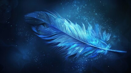 Poster - A Single Blue Feather with Sparkles