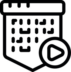 Poster - Simple black and white line art of a calendar showing starting date using play button icon