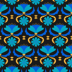 Aufkleber - Art Deco floral seamless pattern. Abstract colorful flowers and leaves ornament in ethnic style. Vector illustration for textile, fabric, wrapping paper in trendy retro style.