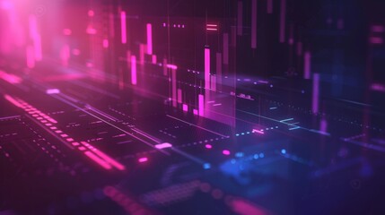 Poster - An abstract digital visualization of financial stock data with neon lights, displaying futuristic graphics